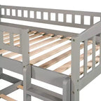 Floor Bunk Bed with Slide and Stairs, Low Bunk Bed Twin over Twin with Storage, Wood Twin Bunk Bed for Toddlers Kids