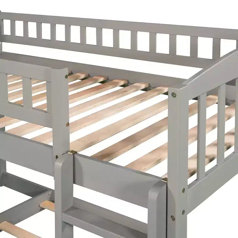 Floor Bunk Bed with Slide and Stairs, Low Bunk Bed Twin over Twin with Storage, Wood Twin Bunk Bed for Toddlers Kids