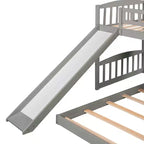 Floor Bunk Bed with Slide and Stairs, Low Bunk Bed Twin over Twin with Storage, Wood Twin Bunk Bed for Toddlers Kids
