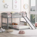 Floor Bunk Bed with Slide and Stairs, Low Bunk Bed Twin over Twin with Storage, Wood Twin Bunk Bed for Toddlers Kids