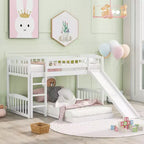 Floor Bunk Bed with Slide and Stairs, Low Bunk Bed Twin over Twin with Storage, Wood Twin Bunk Bed for Toddlers Kids