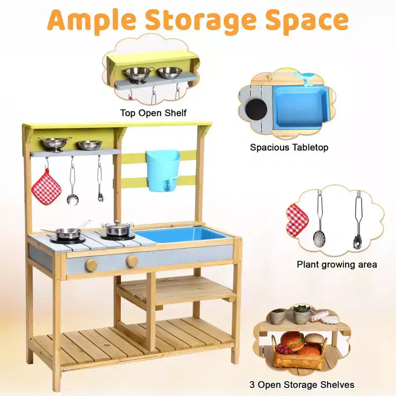 Cucina di Fango per Bambini, Cucina Giocattolo in Legno da Esterno per Bambini, Regalo per Bambine e Bambini dai 3 Anni in su