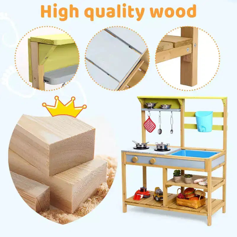 Cucina di Fango per Bambini, Cucina Giocattolo in Legno da Esterno per Bambini, Regalo per Bambine e Bambini dai 3 Anni in su