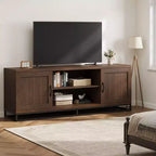 Mobile TV moderno per TV fino a 75'', mobile porta TV da 63 pollici in legno con ripiani regolabili e gambe in metallo, tavolo console TV multimediale per soggiorno