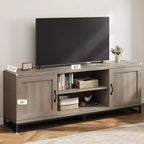 Mobile TV moderno per TV fino a 75'', mobile porta TV da 63 pollici in legno con ripiani regolabili e gambe in metallo, tavolo console TV multimediale per soggiorno