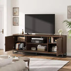 Mobile TV moderno per TV fino a 75'', mobile porta TV da 63 pollici in legno con ripiani regolabili e gambe in metallo, tavolo console TV multimediale per soggiorno