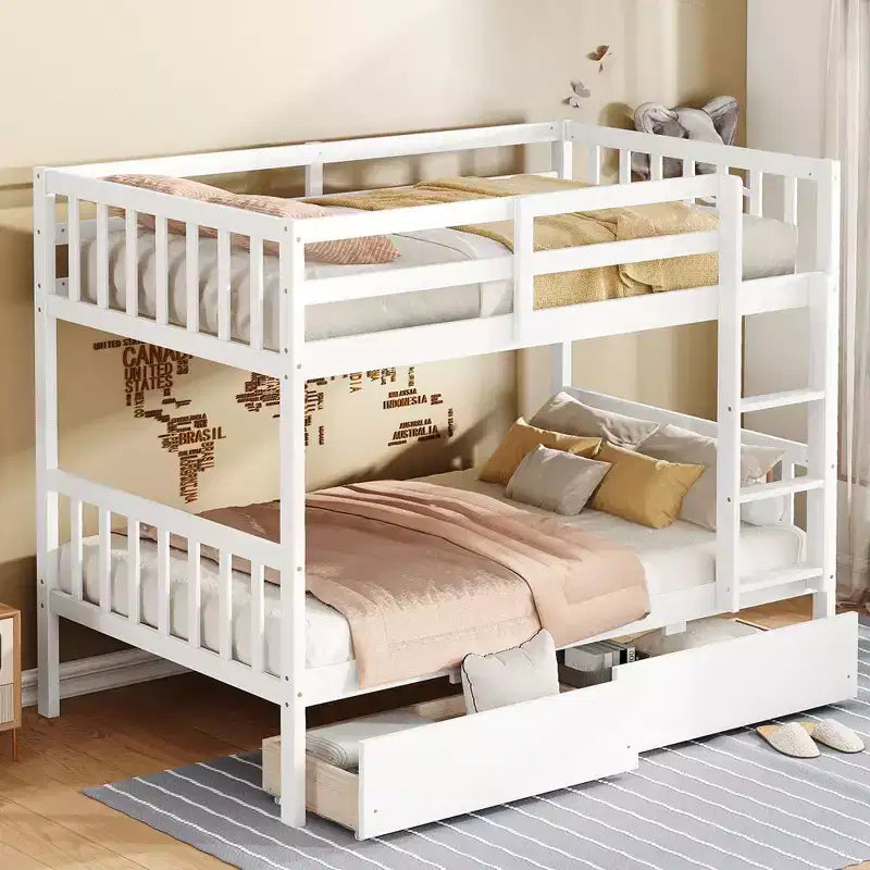 Okak 77.3IN Twin-Over-Twin Bunk Bed with 2 Storage Drawers, Mutifunction Bed Frames can Convertible into 2 Twin Beds for Bedroom, Kids Room, White