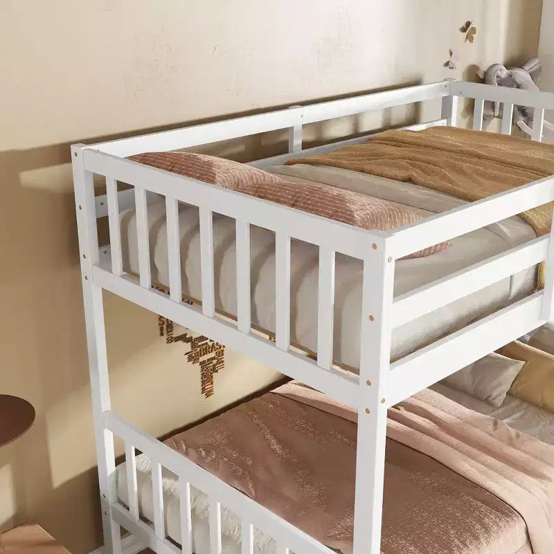 Okak 77.3IN Twin-Over-Twin Bunk Bed with 2 Storage Drawers, Mutifunction Bed Frames can Convertible into 2 Twin Beds for Bedroom, Kids Room, White