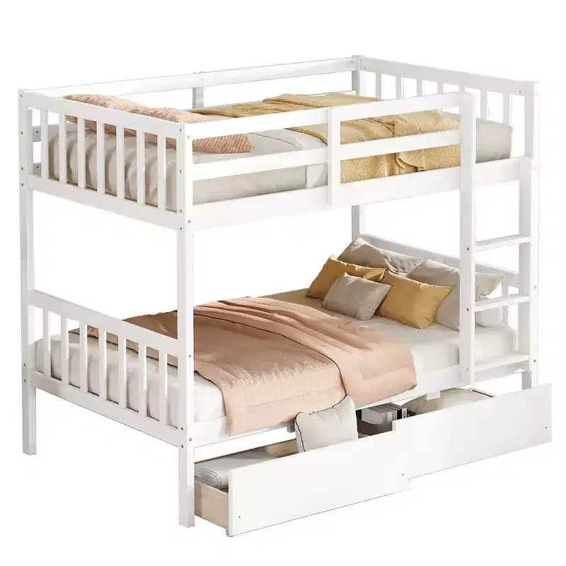 Okak 77.3IN Twin-Over-Twin Bunk Bed with 2 Storage Drawers, Mutifunction Bed Frames can Convertible into 2 Twin Beds for Bedroom, Kids Room, White