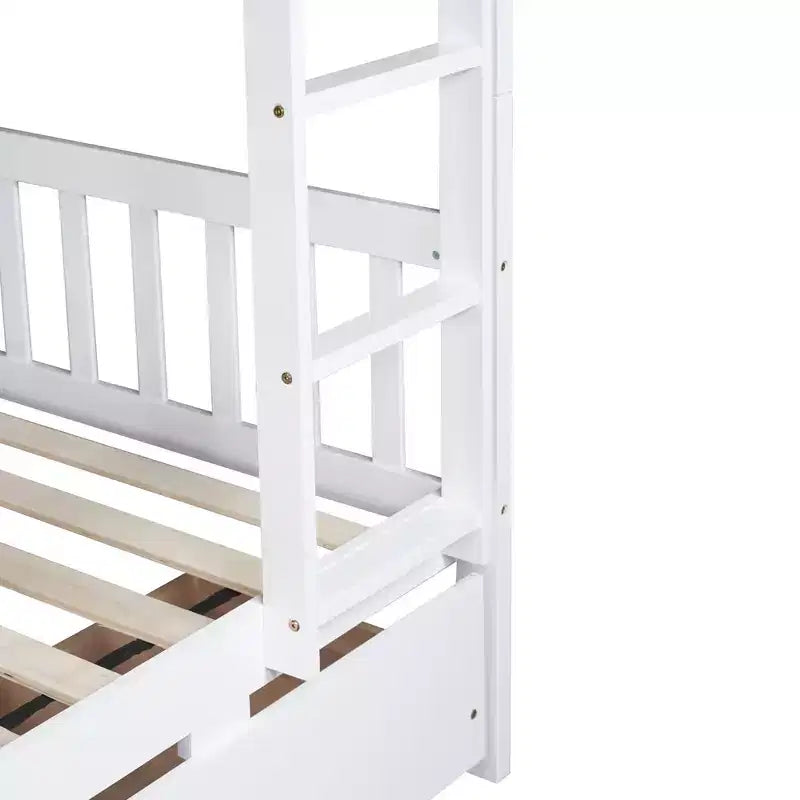 Okak 77.3IN Twin-Over-Twin Bunk Bed with 2 Storage Drawers, Mutifunction Bed Frames can Convertible into 2 Twin Beds for Bedroom, Kids Room, White