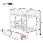 Okak 77.3IN Twin-Over-Twin Bunk Bed with 2 Storage Drawers, Mutifunction Bed Frames can Convertible into 2 Twin Beds for Bedroom, Kids Room, White
