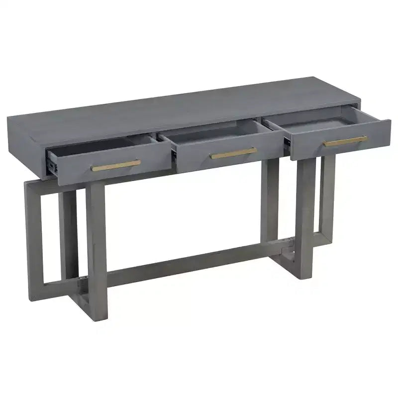 Okak 57IN Elegant Console Table with Unique Legs Design, Entryway Table with 3 Drawers and Metal Handles, Hallway Table for Living Room, Foyer