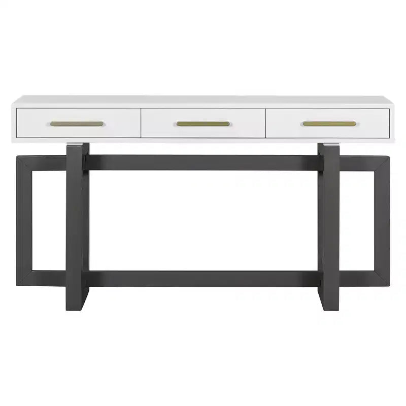Okak 57IN Elegant Console Table with Unique Legs Design, Entryway Table with 3 Drawers and Metal Handles, Hallway Table for Living Room, Foyer