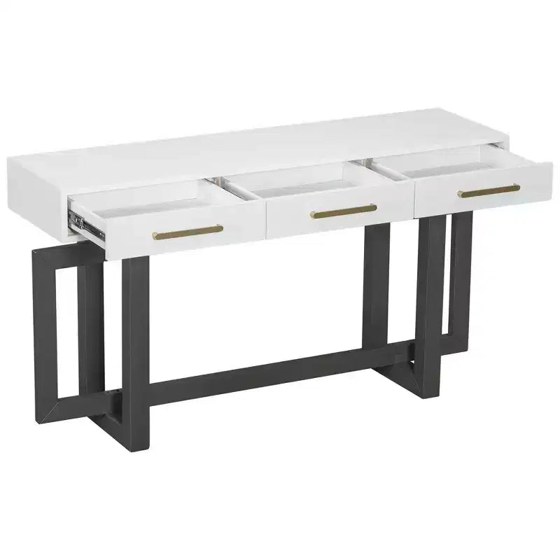 Okak 57IN Elegant Console Table with Unique Legs Design, Entryway Table with 3 Drawers and Metal Handles, Hallway Table for Living Room, Foyer