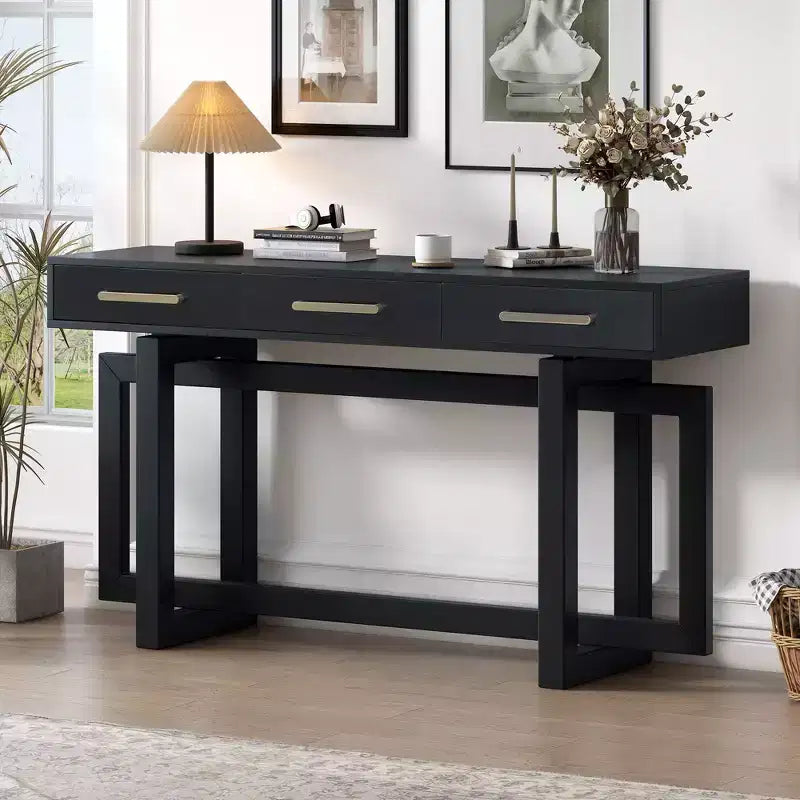 Okak 57IN Elegant Console Table with Unique Legs Design, Entryway Table with 3 Drawers and Metal Handles, Hallway Table for Living Room, Foyer