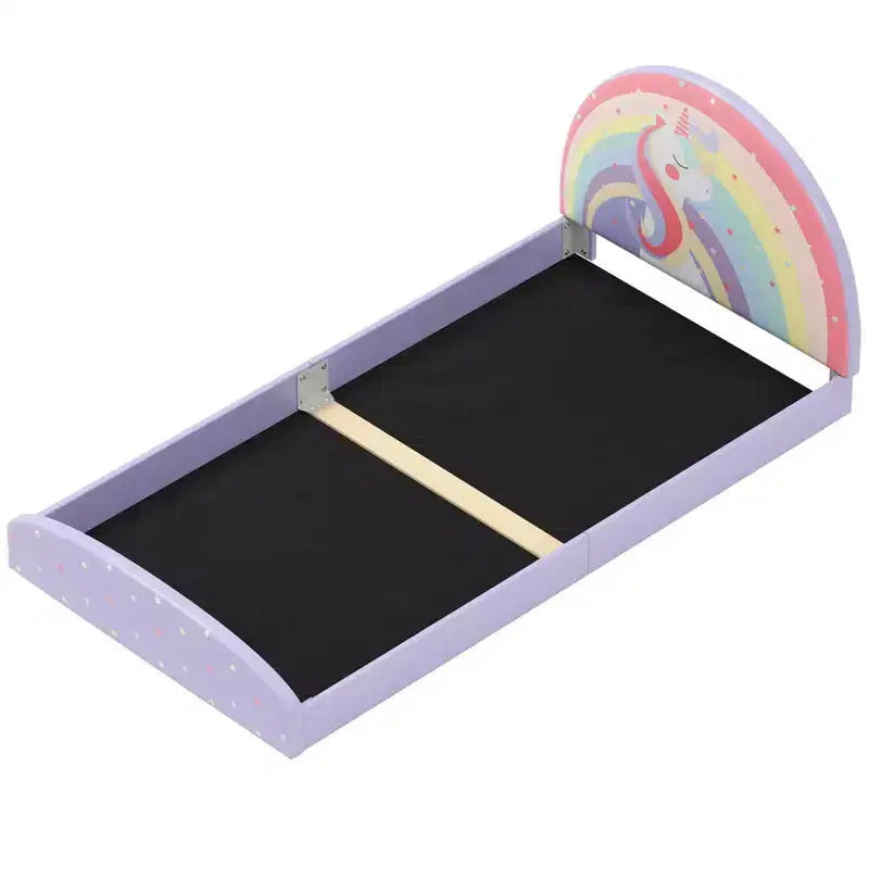 Costway Letto Basso Singolo con Tappetino in Tessuto Oxford 210D, Slat di Supporto Centrale, Viola/Blu