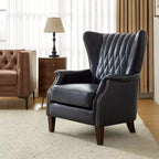 Poltrona Wallace in Vera Pelle con Borchie e Gambe in Legno MasselloHULALA HOME-BLU MARINO