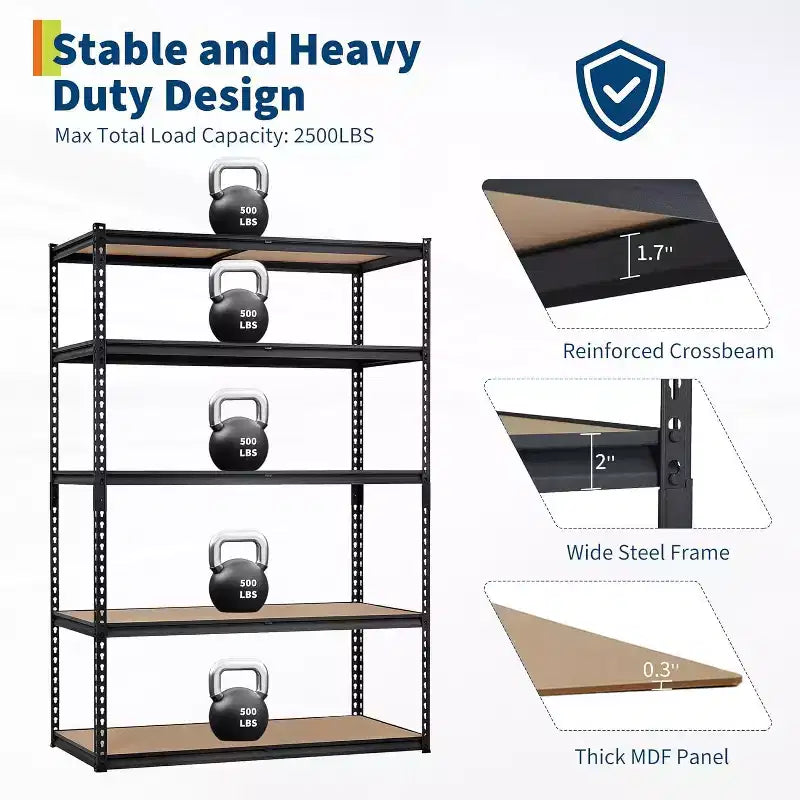 5 Tiers Garage Storage Shelves , 48  L x 24 in W x 72 in Heavy Duty Storage Shelving Racks with Adjustable Shelf for Pantry Warehouse