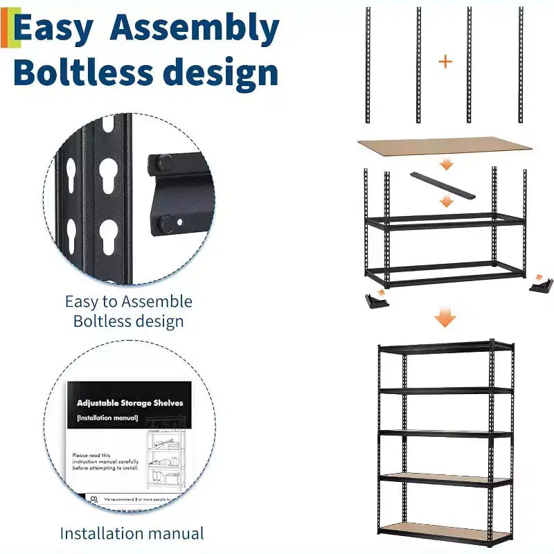 5 Tiers Garage Storage Shelves , 48  L x 24 in W x 72 in Heavy Duty Storage Shelving Racks with Adjustable Shelf for Pantry Warehouse