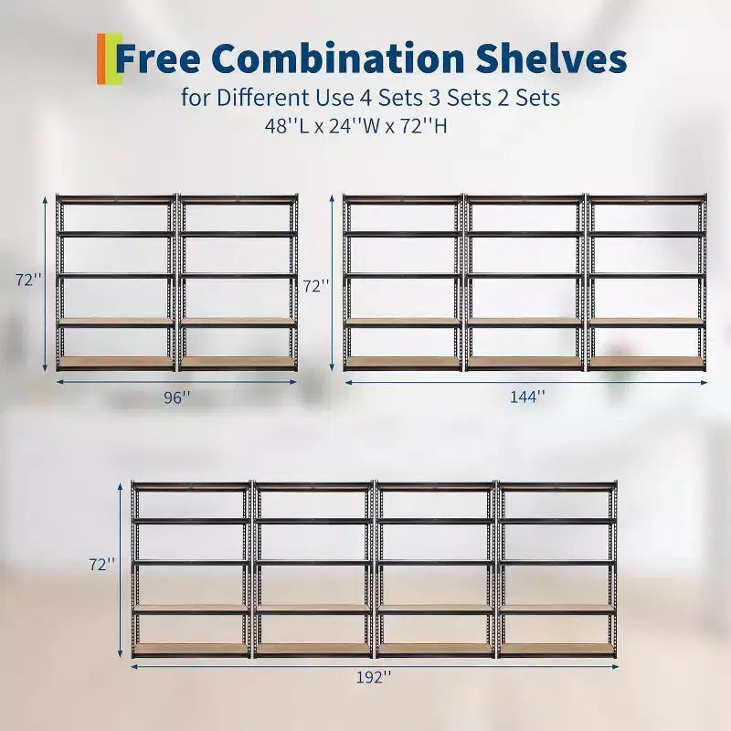 5 Tiers Garage Storage Shelves , 48  L x 24 in W x 72 in Heavy Duty Storage Shelving Racks with Adjustable Shelf for Pantry Warehouse