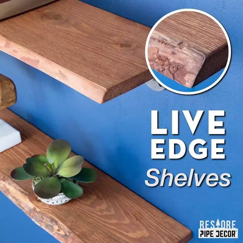 Pipe Decor 24 Sunset Cedar Live Edge Wood Shelf with L-Shaped Pipe Brackets (2-Pack)