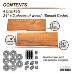 Pipe Decor 24 Sunset Cedar Live Edge Wood Shelf with L-Shaped Pipe Brackets (2-Pack)