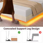 Struttura letto a piattaforma sospesa moderna imbottita con luci LED e prese, testiera, robusto supporto a doghe in legno, silenziosa e facile da montare