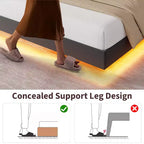 Struttura letto a piattaforma sospesa moderna imbottita con luci LED e prese, testiera, robusto supporto a doghe in legno, silenziosa e facile da montare