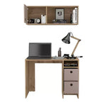 Set Scrivania e Mobile Pensile da Ufficio Moderno Esme di GDFStudio con 2 Cassetti, 1 Anta e 1 Ripiano Aperto