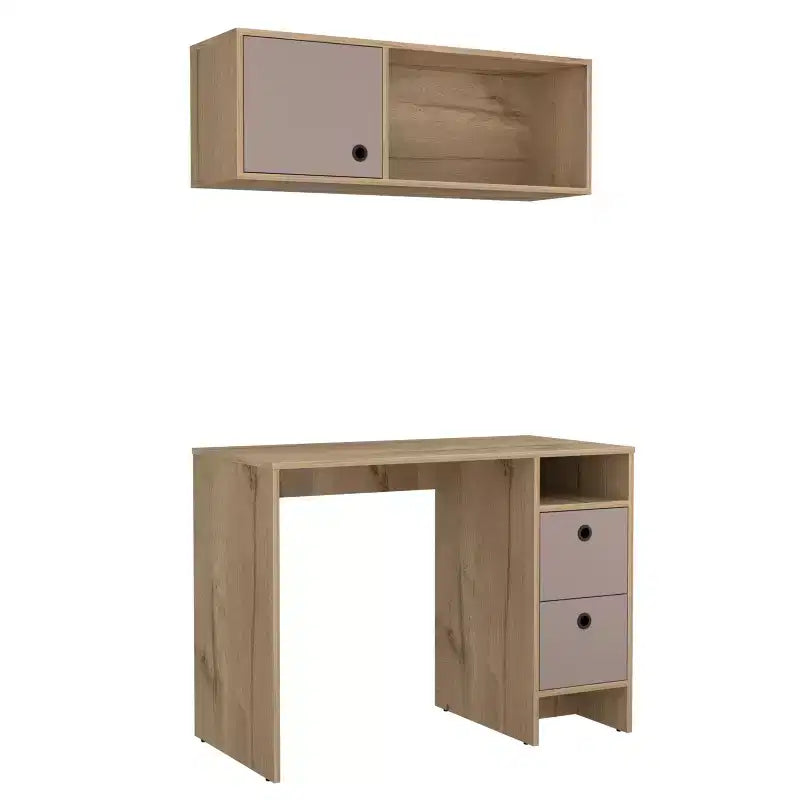 Set Scrivania e Mobile Pensile da Ufficio Moderno Esme di GDFStudio con 2 Cassetti, 1 Anta e 1 Ripiano Aperto