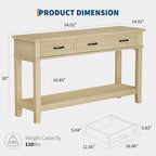 Farmhouse Console Table with 3 Drawers, 54 Wood Entryway Sofa Table with Storage Shelves for Living Room, Hallway, or Foyer