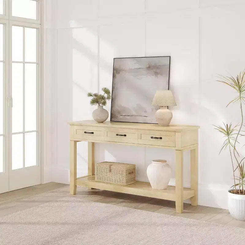 Farmhouse Console Table with 3 Drawers, 54 Wood Entryway Sofa Table with Storage Shelves for Living Room, Hallway, or Foyer