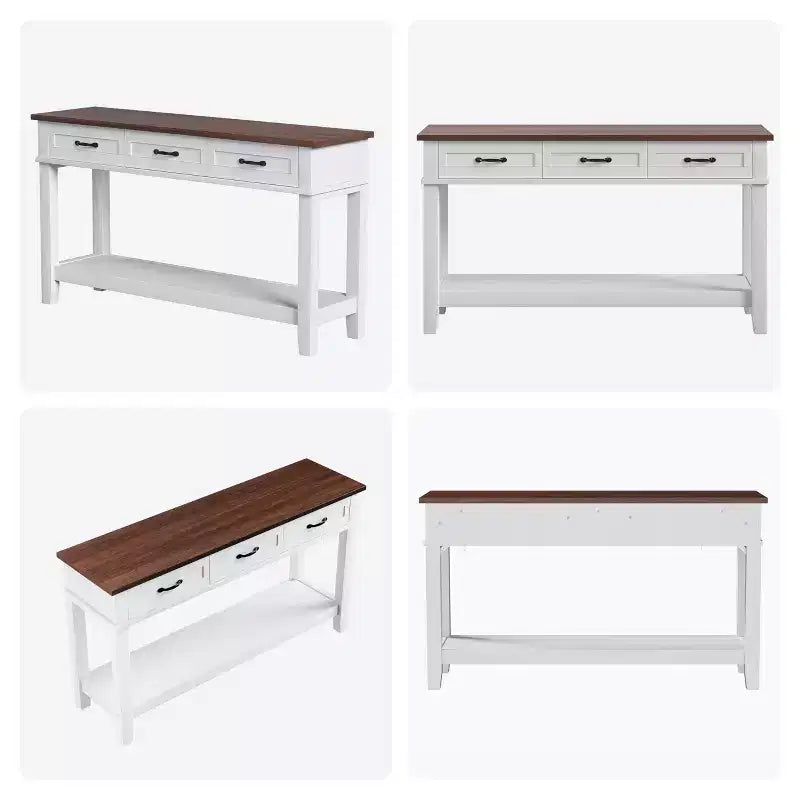 Farmhouse Console Table with 3 Drawers, 54 Wood Entryway Sofa Table with Storage Shelves for Living Room, Hallway, or Foyer