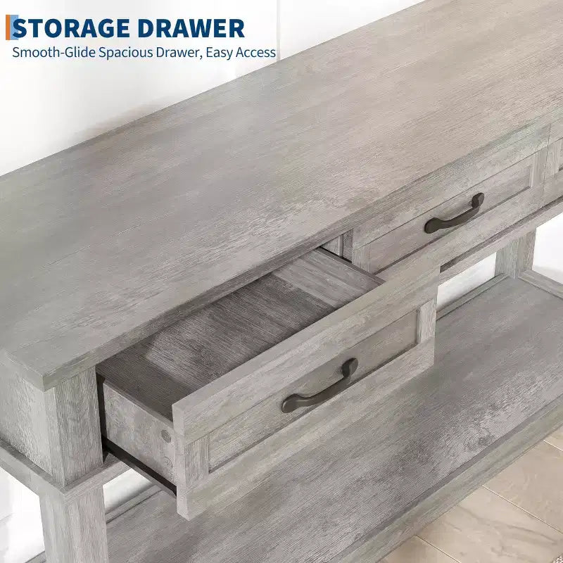 Farmhouse Console Table with 3 Drawers, 54 Wood Entryway Sofa Table with Storage Shelves for Living Room, Hallway, or Foyer