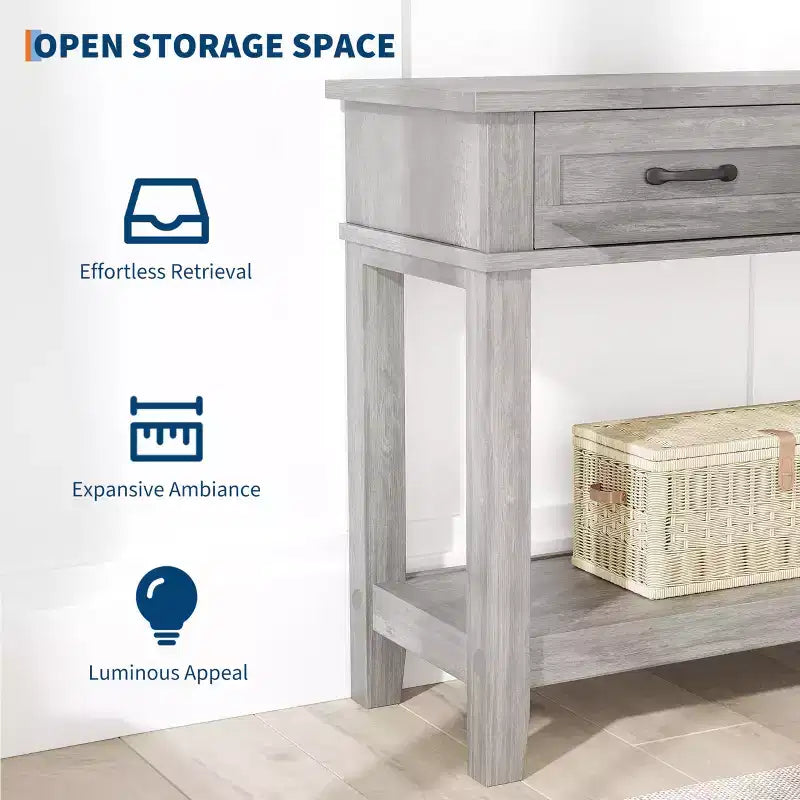 Farmhouse Console Table with 3 Drawers, 54 Wood Entryway Sofa Table with Storage Shelves for Living Room, Hallway, or Foyer