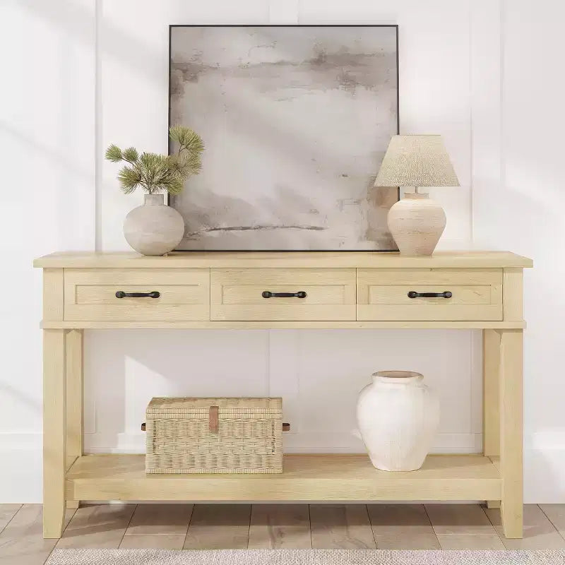 Farmhouse Console Table with 3 Drawers, 54 Wood Entryway Sofa Table with Storage Shelves for Living Room, Hallway, or Foyer