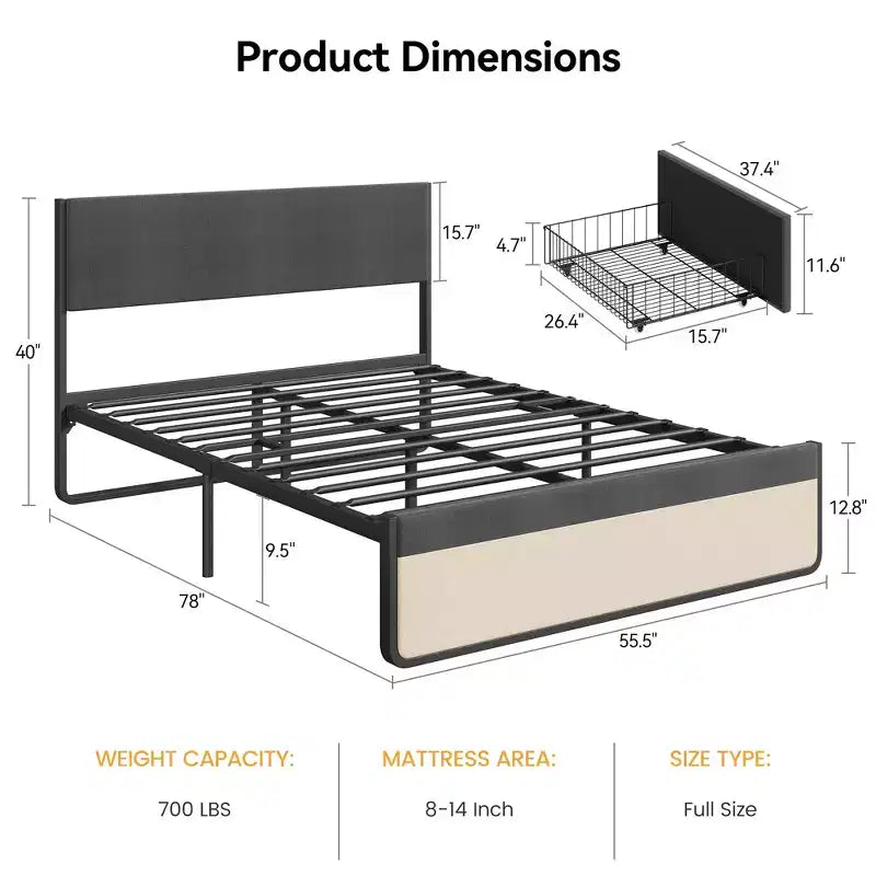 COZONY Struttura Letto Imbottita con Cassetti, Letto a Piattaforma con Testiera e Spazio Sotto il Letto