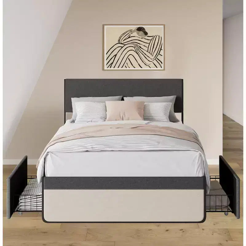 COZONY Struttura Letto Imbottita con Cassetti, Letto a Piattaforma con Testiera e Spazio Sotto il Letto