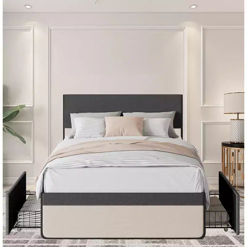 COZONY Struttura Letto Imbottita con Cassetti, Letto a Piattaforma con Testiera e Spazio Sotto il Letto