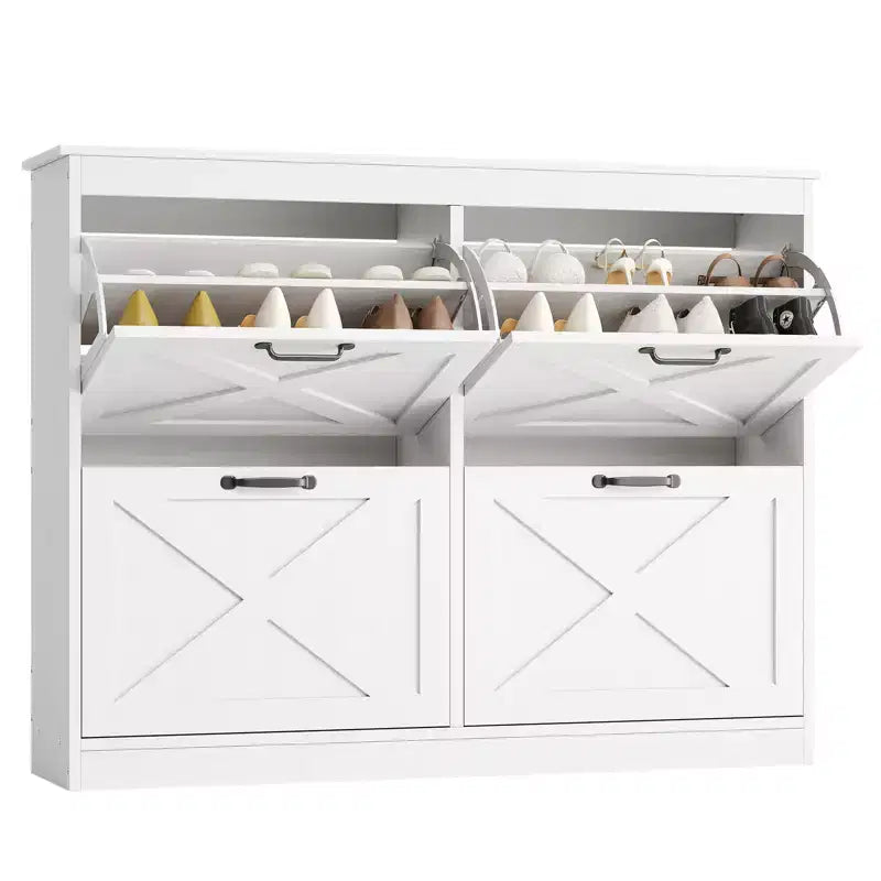 Shoe Storage Cabinet with 4 Flip Drawers, Hidden Wide Shoe Storage Organizer Cabinet, Simple and Elegant, Freestanding Wood Shoe Rack Cabinet