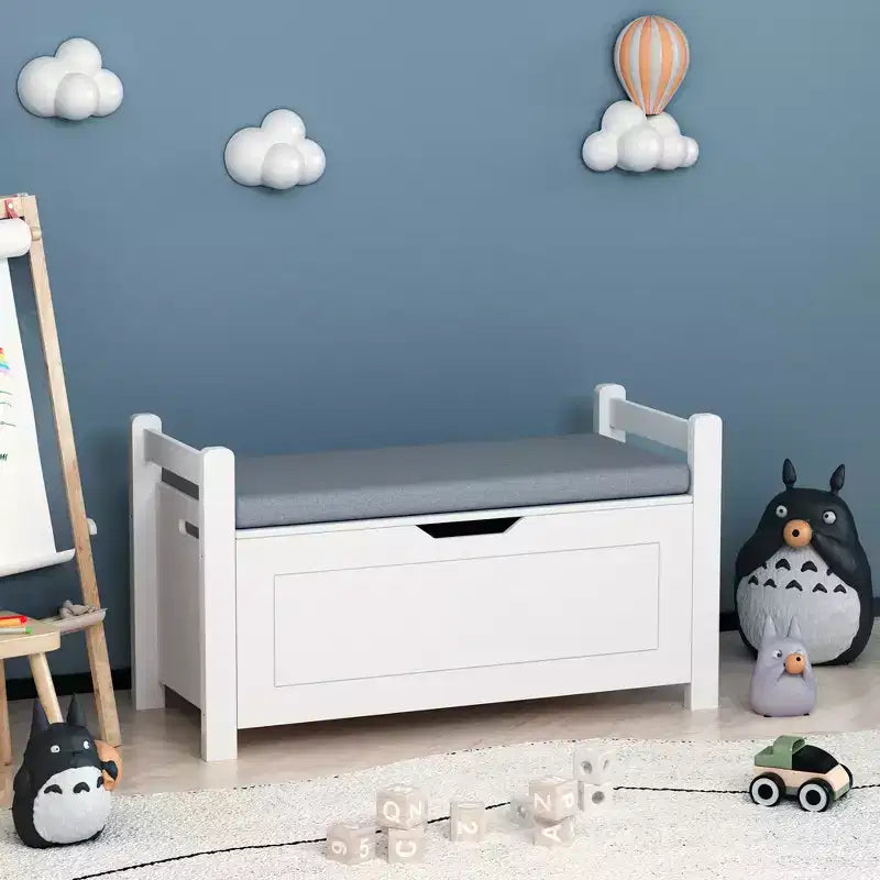 Whisen Kids Toy Box Chest, Toy Storage Organizer Trunk, Large Storage Cabinet with Cushion Seat Bench/Flip-Top Lid