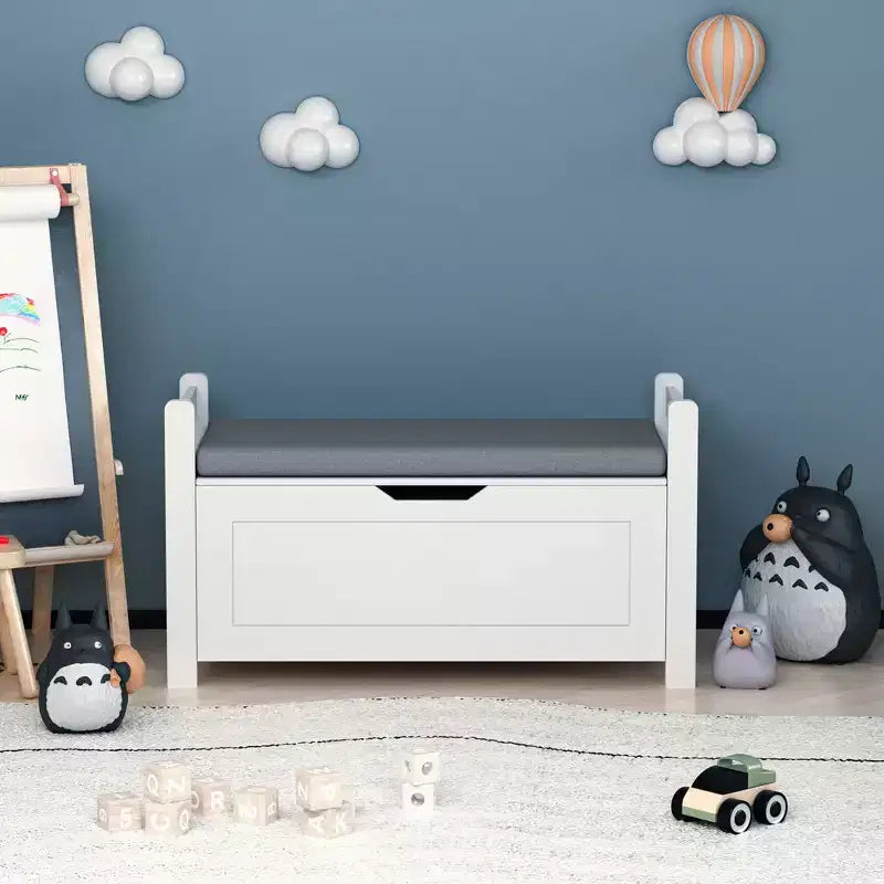Whisen Kids Toy Box Chest, Toy Storage Organizer Trunk, Large Storage Cabinet with Cushion Seat Bench/Flip-Top Lid