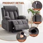 Poltrona Reclinabile Classica Extra Large Manuale con Massaggio a Vibrazione, Riscaldamento, Divano Comodo Imbottito con Seduta Profonda con Tasche Laterali, Tasche Frontali, Porta Bicchiere