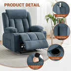 Poltrona Reclinabile Classica Extra Large Manuale con Massaggio a Vibrazione, Riscaldamento, Divano Comodo Imbottito con Seduta Profonda con Tasche Laterali, Tasche Frontali, Porta Bicchiere