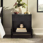Modern Fluted-Drawer Nightstand with Open Cubby C Black