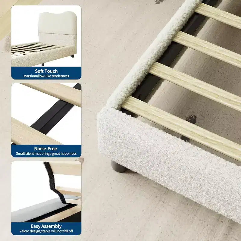 Struttura letto in tessuto con testiera imbottita, morbida e robusta, design ad angoli arrotondati, resistente, doghe in legno, nessun rumore, non è richiesta la base del materasso