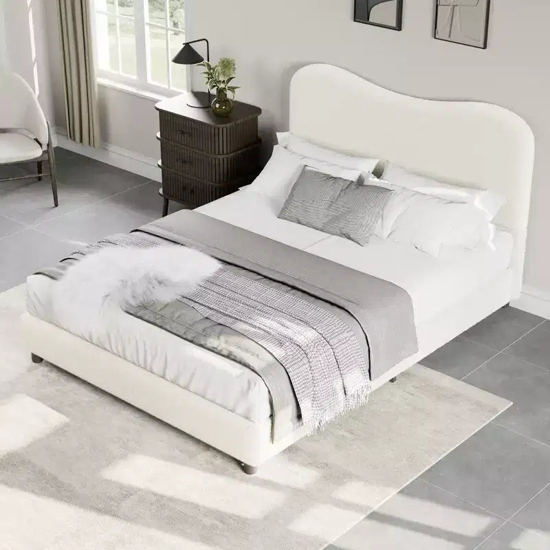 Struttura letto in tessuto con testiera imbottita, morbida e robusta, design ad angoli arrotondati, resistente, doghe in legno, nessun rumore, non è richiesta la base del materasso