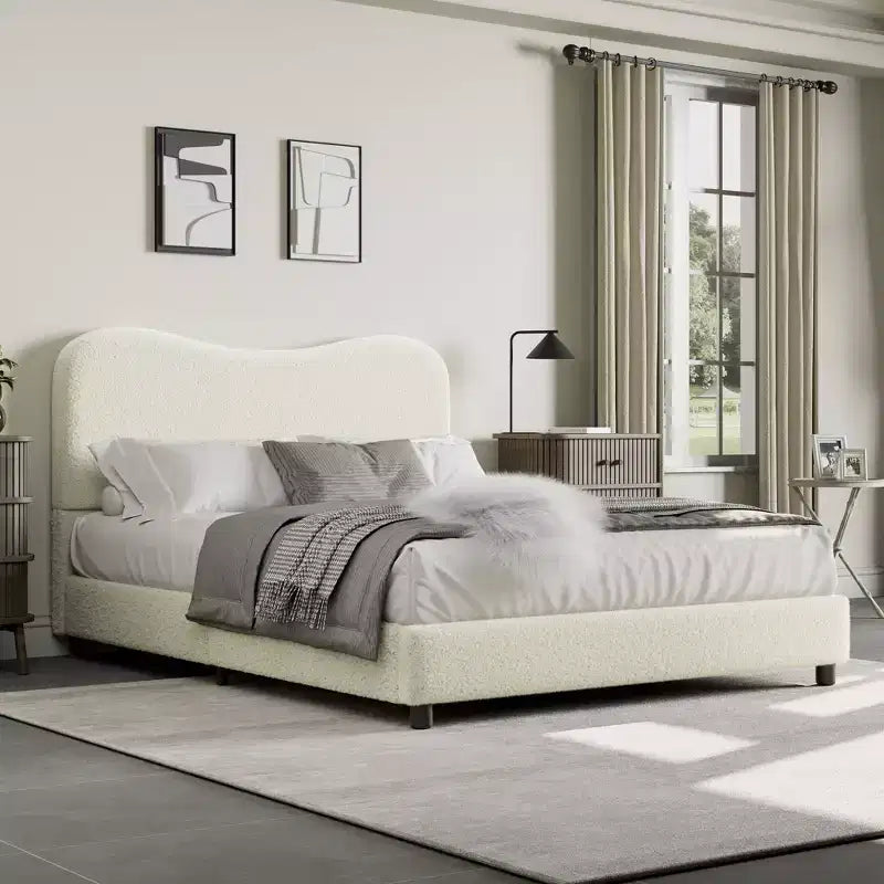 Struttura letto in tessuto con testiera imbottita, morbida e robusta, design ad angoli arrotondati, resistente, doghe in legno, nessun rumore, non è richiesta la base del materasso