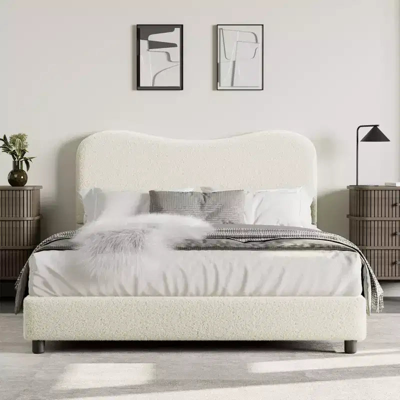 Struttura letto in tessuto con testiera imbottita, morbida e robusta, design ad angoli arrotondati, resistente, doghe in legno, nessun rumore, non è richiesta la base del materasso
