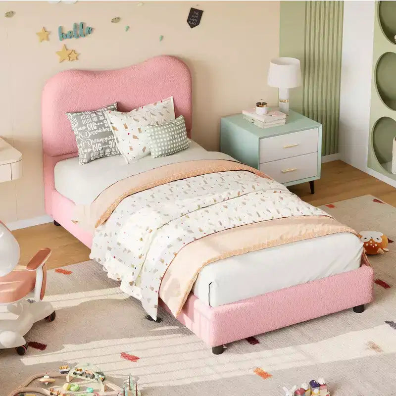 Struttura letto in tessuto con testiera imbottita, morbida e robusta, design ad angoli arrotondati, resistente, doghe in legno, nessun rumore, non è richiesta la base del materasso